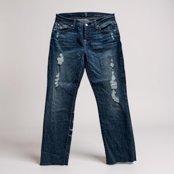 7 For All Mankind Josefina Distressed Mid Rise Boyfriend Jeans - Picture 1 of 7